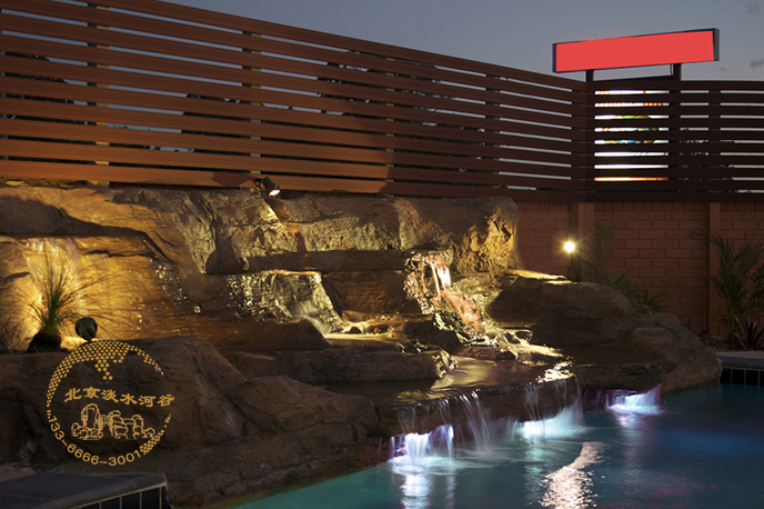 塑石假山泳池制作－淡水河谷在廣州別墅制作塑石假山