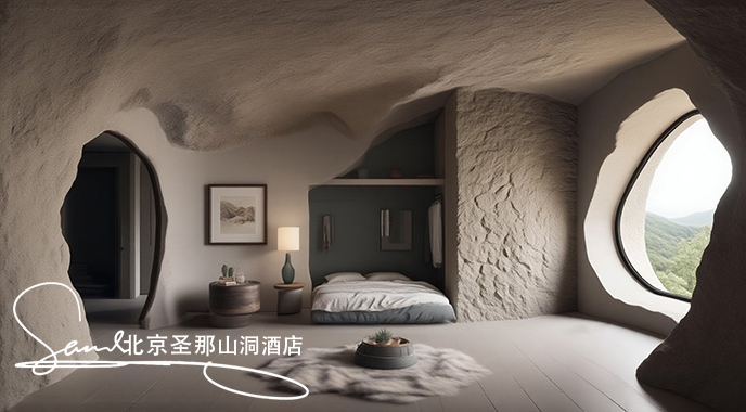 jimeng-2025-06-19-4496-這是一間獨具特色的洞穴風格臥室，設(shè)計巧妙融合自然與現(xiàn)代元素：空間結(jié)構(gòu)房間由天然洞....jpeg