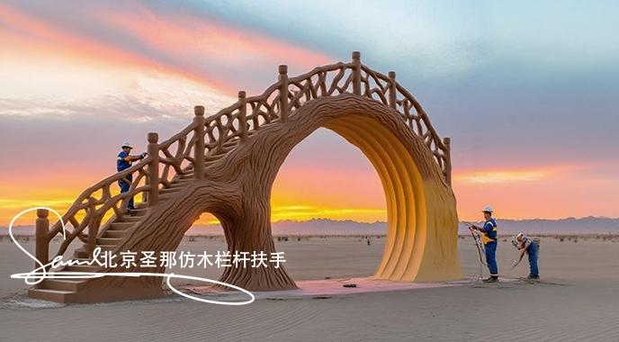 jimeng-2025-06-25-4398-正在施工制作的旅游區(qū)樓梯室外安全圍欄設(shè)計制作過程，美工正在施工制作，先用鋼筋焊接....jpeg